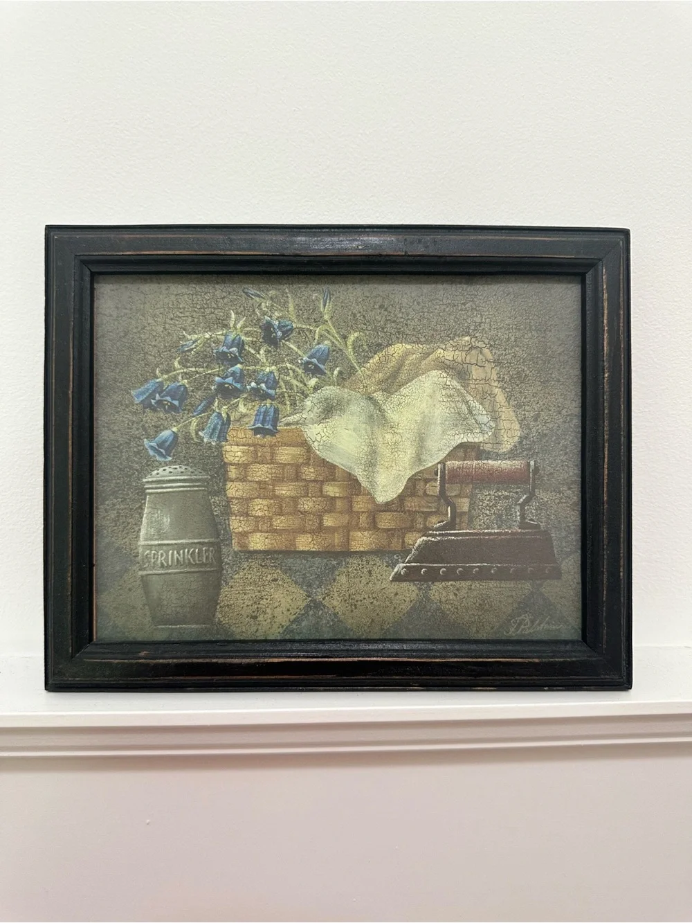 Vintage Framed Still Life Rustic Floral Basket Wall Art Flat Iron 9.5 x 7.5 inch